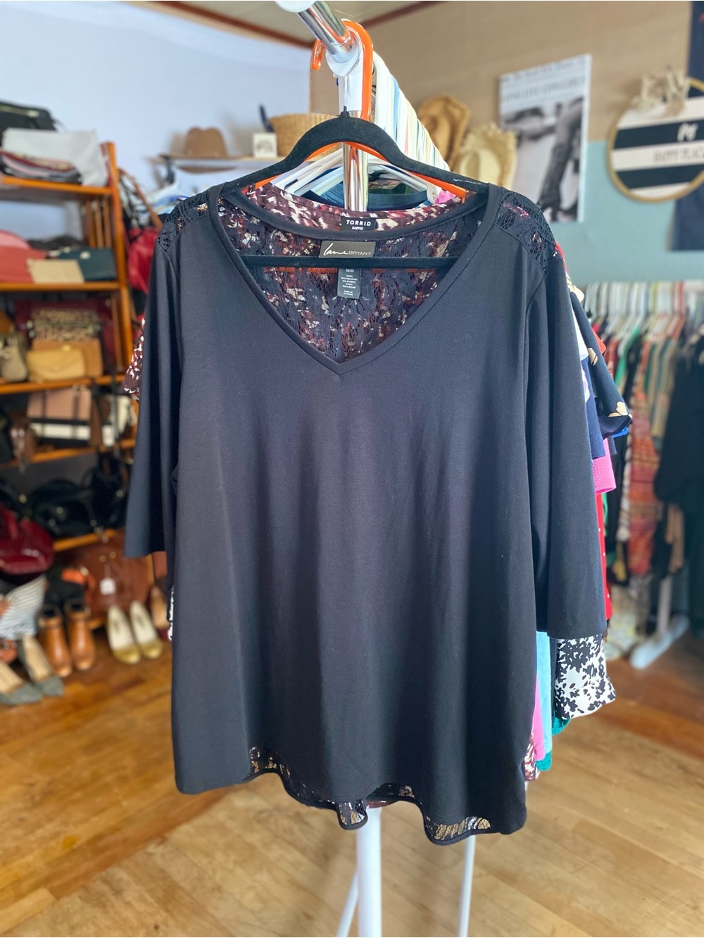Lane Bryant Black V-Neck Lace-Trim Tunic